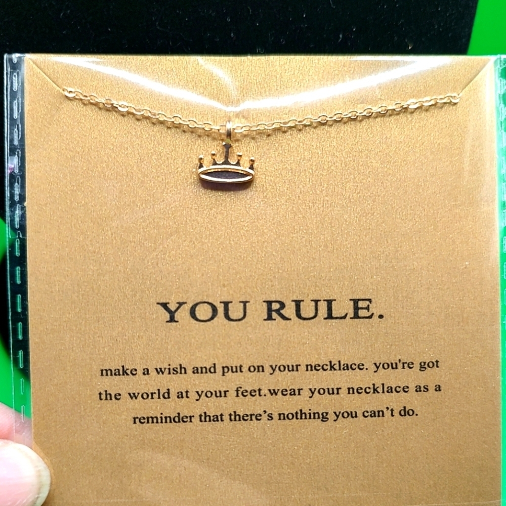 💥3/$20 Princess Crown Necklace Pendant Gold color Dainty "You Rule"!